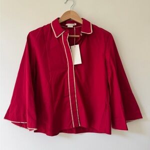 M. Martin Cherry Red Cotton Button Up Bell Sleeve Quiet Luxury Minimalist XS